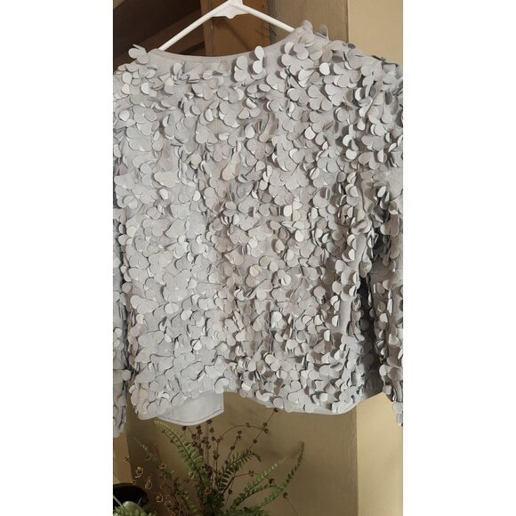 NWT Worth New York 100% Genuine Suede Leather Ruffle Flowers Gray jacket coat - Picture 6 of 9